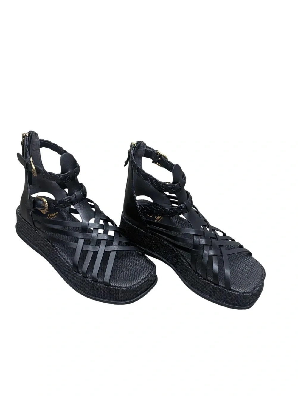 Sam Edelman Black Woven Leather Platform Sandals